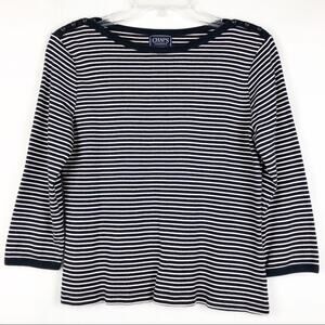 Chaps Y2K Vintage 3/4 Sleeve Striped Blue White Top Size Large